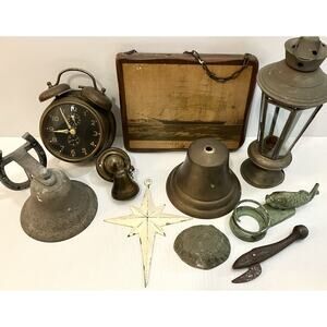 Rustic Vintage Nautical Decor Cast Iron Brass Clock Lantern Ship Bells Fish LOT